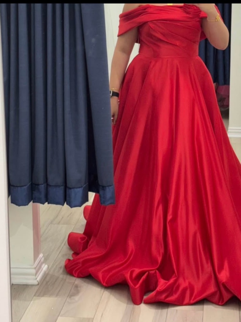 Off-Shoulder Red Satin Maxi Gown